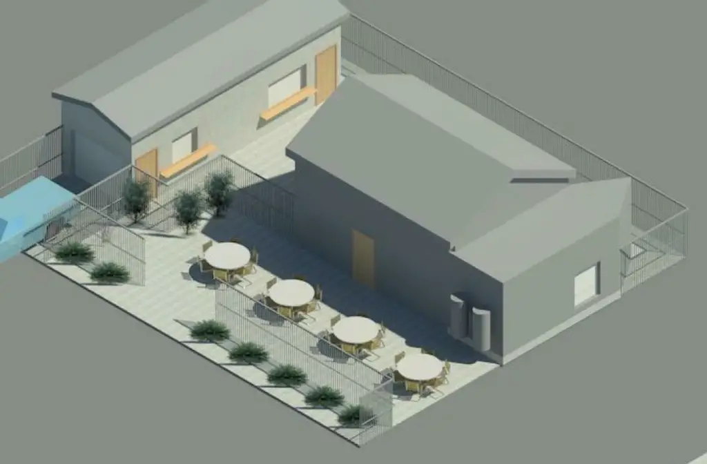 An artist's rendering of the future barbecue restaurant.