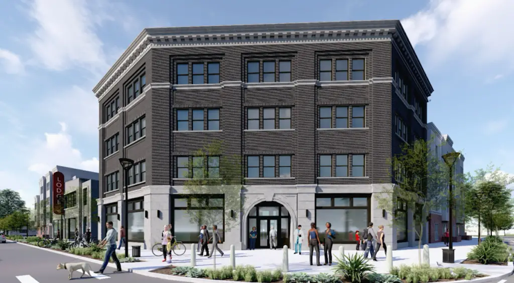 Rendering of the new office building planned for the corner of Moreland Avenue and Glenwood Avenue. The building has the opportunity for anchor tenant signage